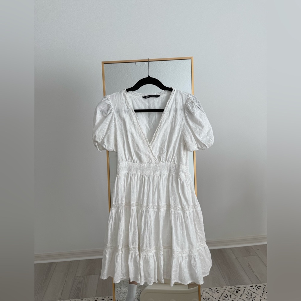 Zara White Puff Sleeve Mini Dress